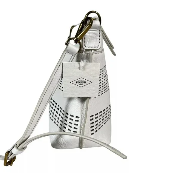 Fossil Womens Coconut White Cow Hide Leather Rectangle Julia Crossbody Handbag - Picture 3 of 16